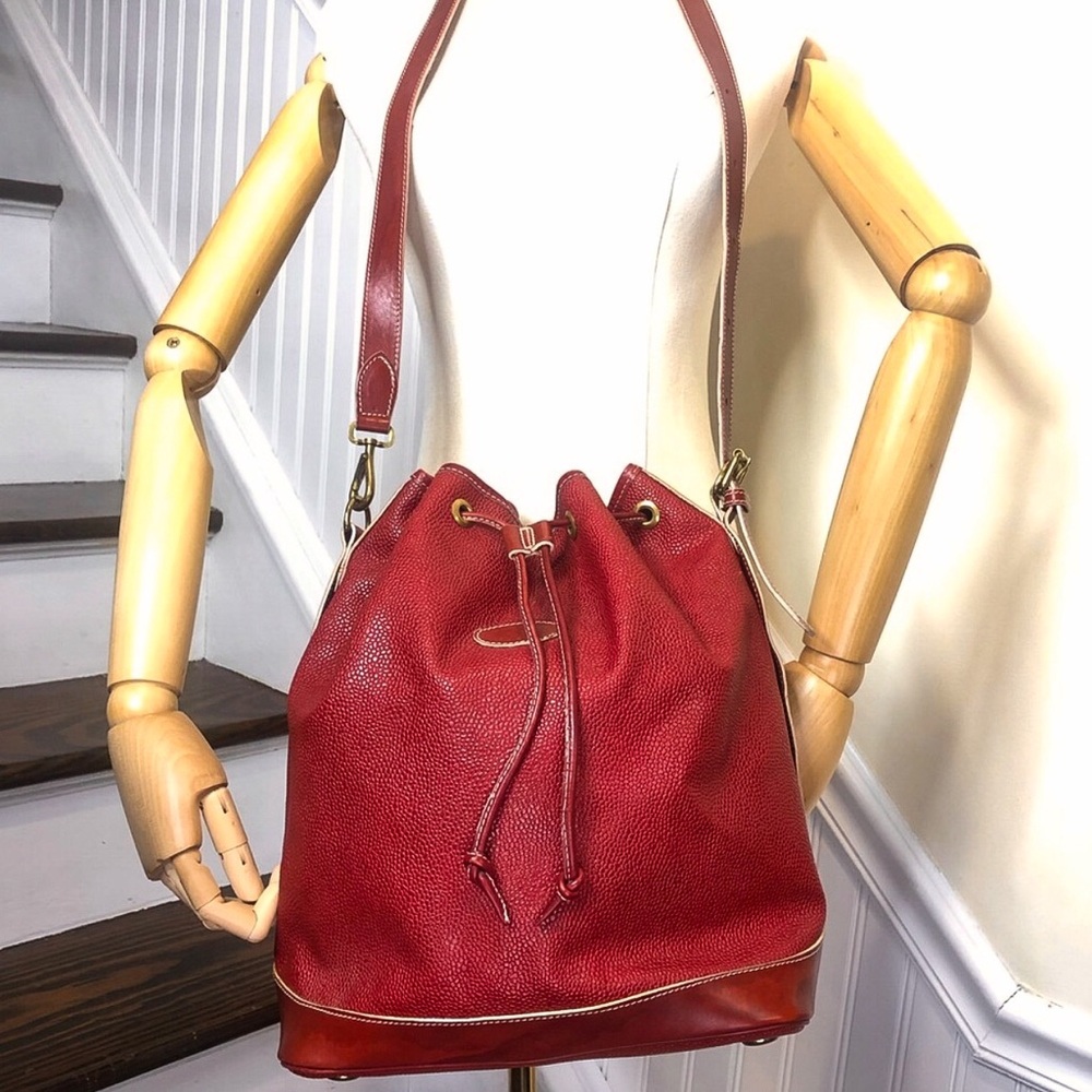 MULBERRY Red Scotchgrain Caviar Leather Drawstring Bucket Crossbody Shoulder Bag